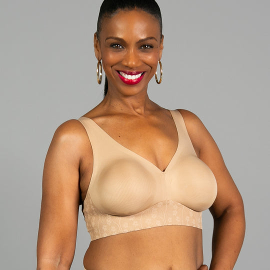 Plunge Bra with Lace and Back Closure - Beige banner