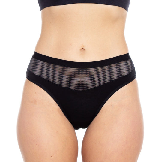 Sheer Panel Leakproof Bikini - Moderate Hold - Black banner