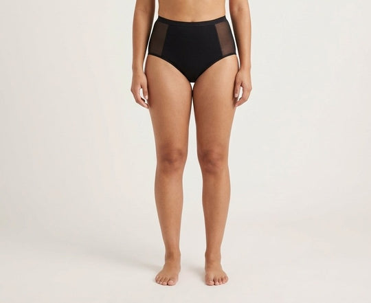 Sheer Side Panel Leakproof Brief - Moderate Hold - Black banner